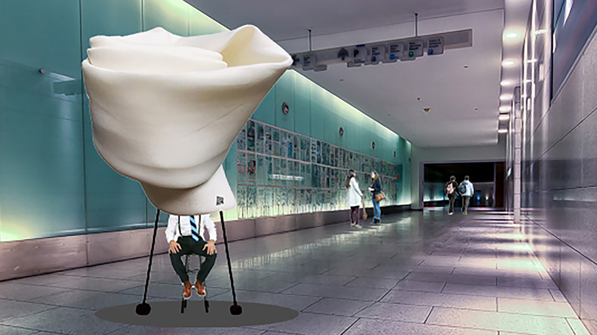 drawing of man sitting in installation