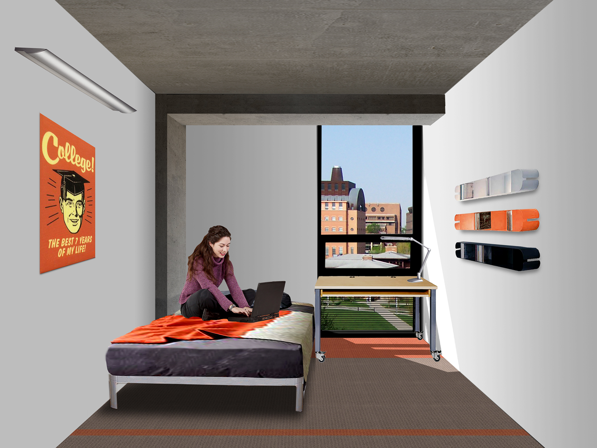 drawing of dorm room-day